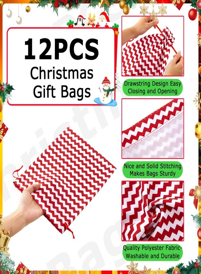 Chumia 12 Pcs Christmas Fabric Gift Bags with Drawstring, Red and White Christmas Gift Reusable Fabric Wrap Bags and 12 Kraft Tags for Xmas Birthday Wedding Party Favors(Snowflake) - Image 4
